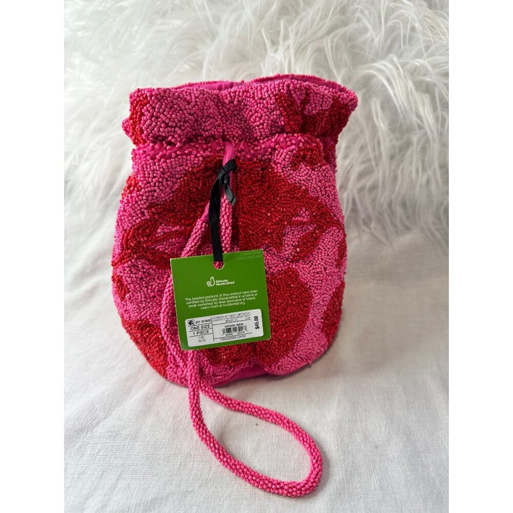 Kate Spade x Target Beaded Classic Rose Pink and Red Drawstring Bucket Bag - Picture 5 of 9